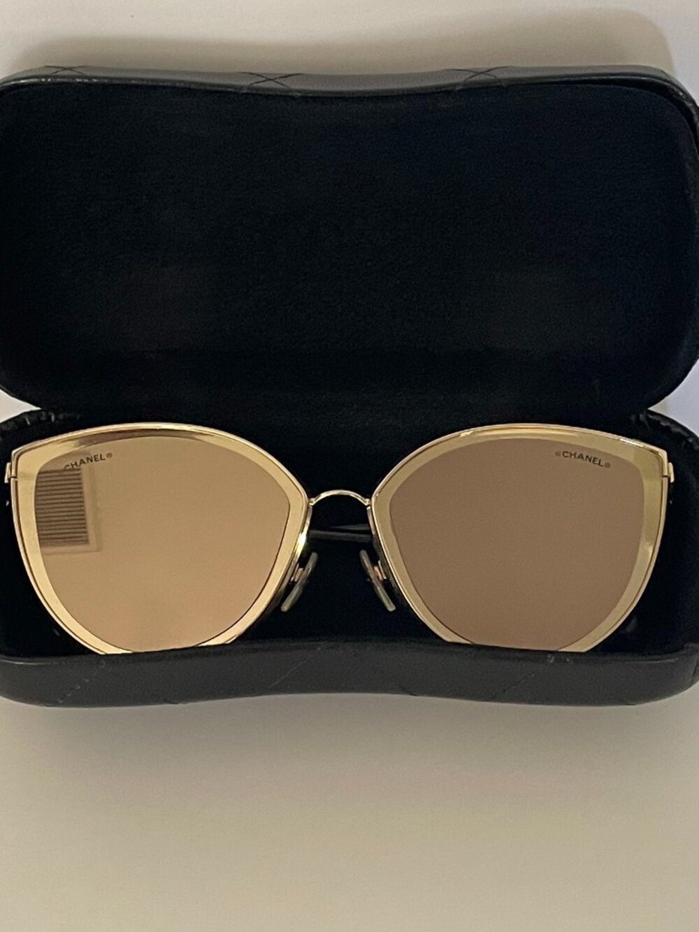 Women's Yellow Gold Chanel Cat Eye Sunglasses with Mirrored Gold Lenses
